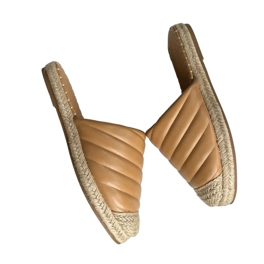 Bamboo Women’s Size 8 Tan, Espadrille, Closed Toe, Quilted, Woven Sandals, Mules